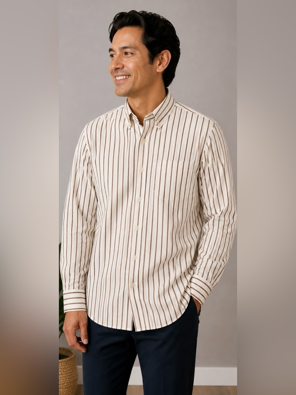 Banana Republic Slim Fit Wrinkle Resistant Dress Shirt Men’s L White Brown